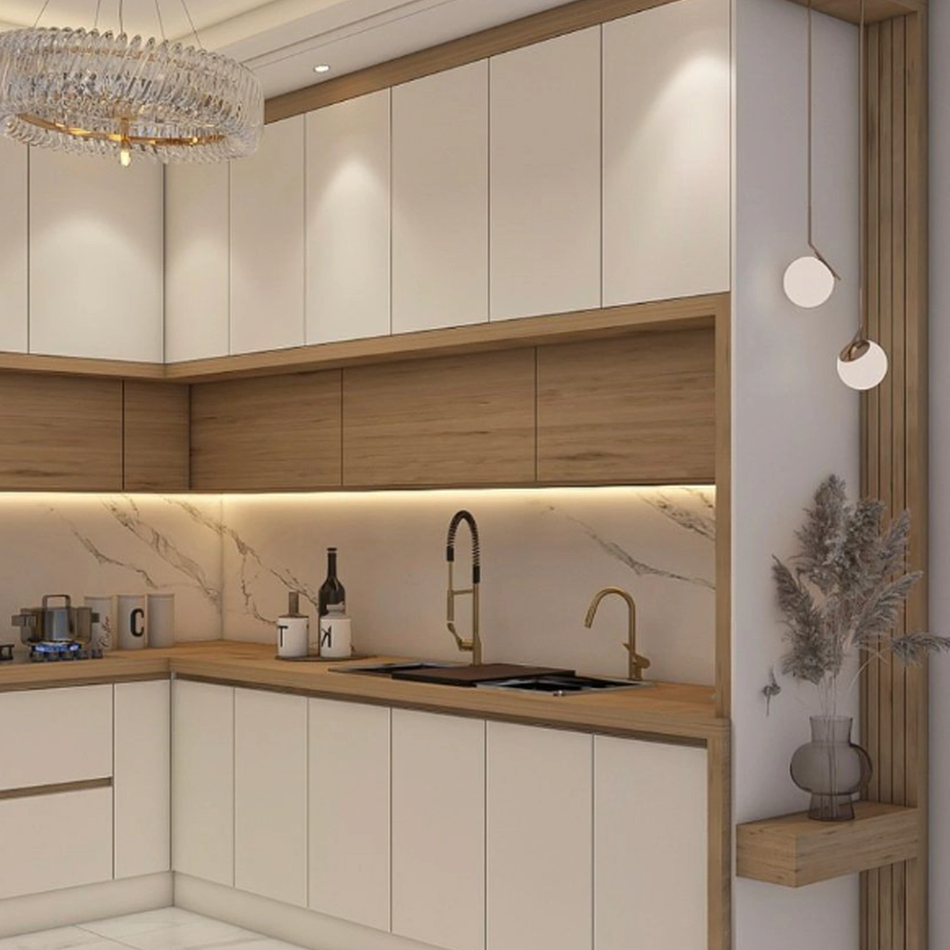 Cocina integral en melamina blanca