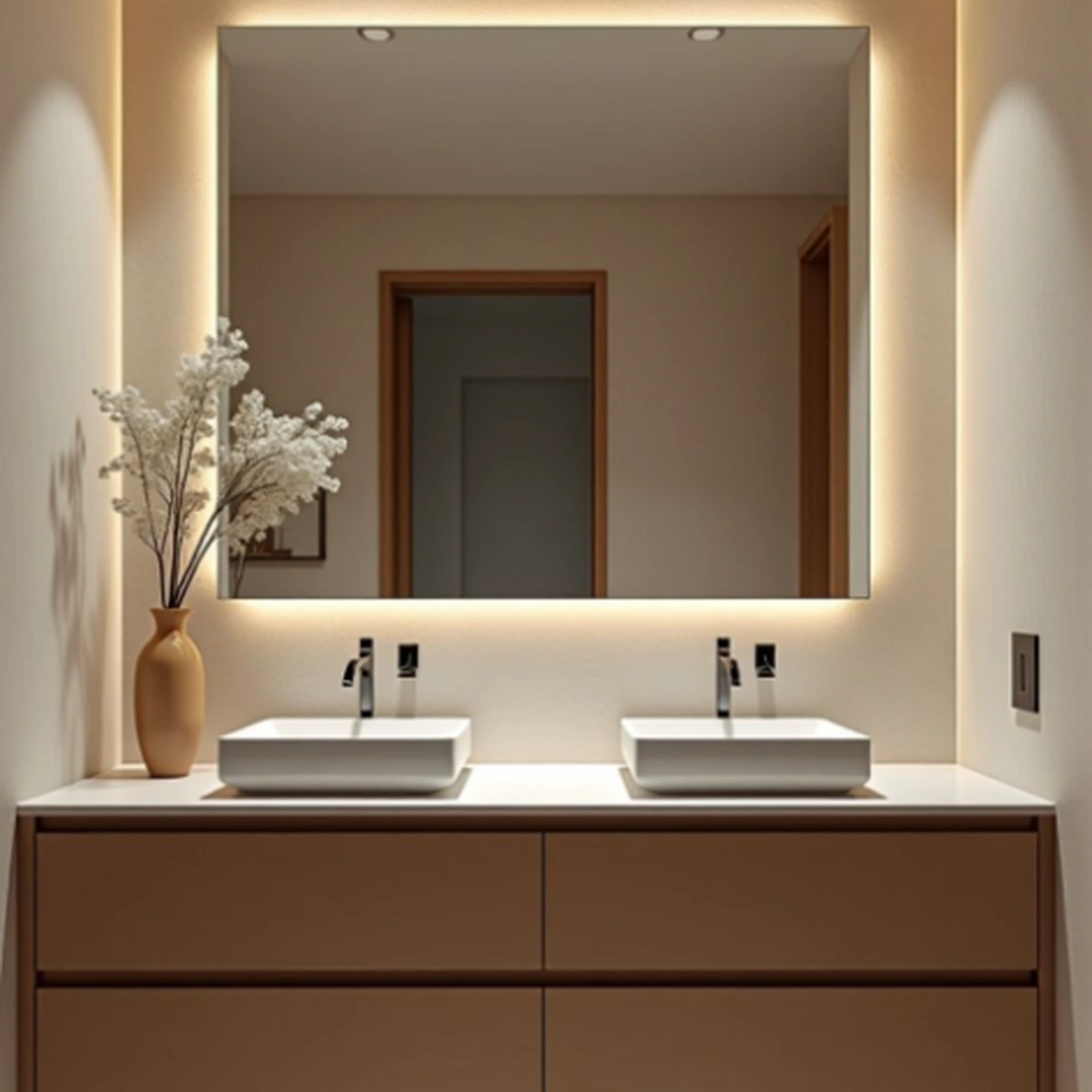 Mueble de baño doble lavamanos marrón