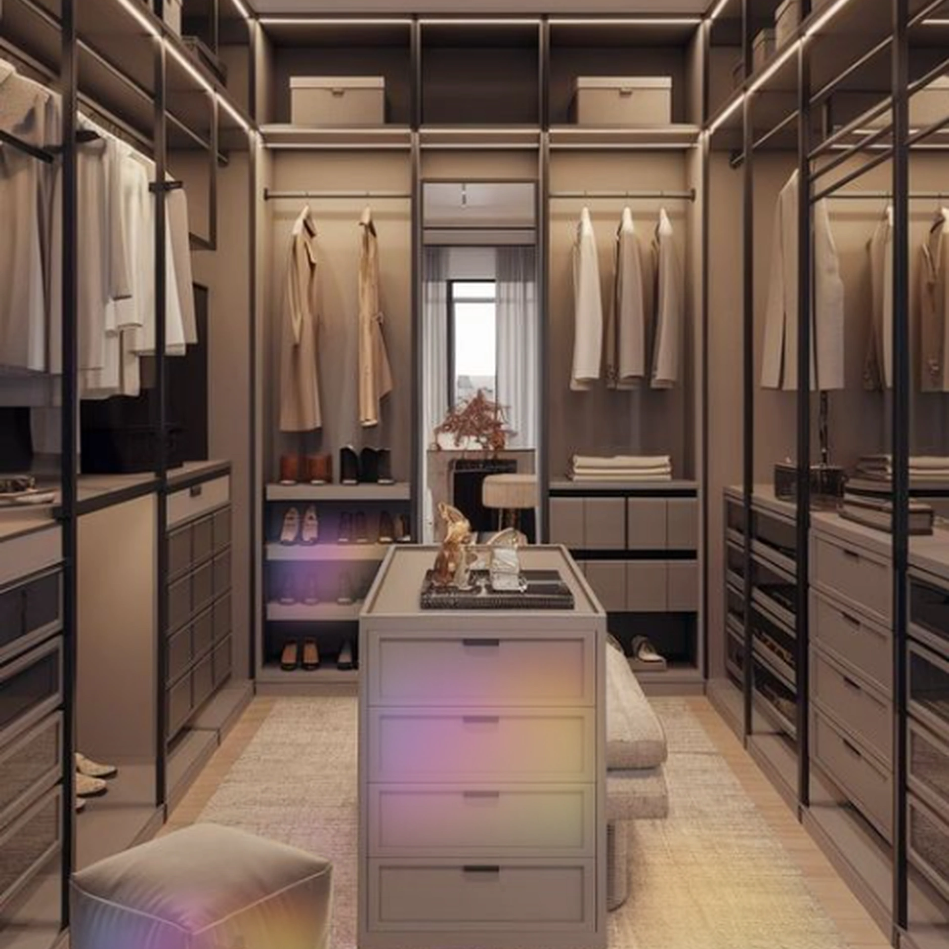 Walk-in closet moderno con isla central - Muebles y Estilo Costa Rica